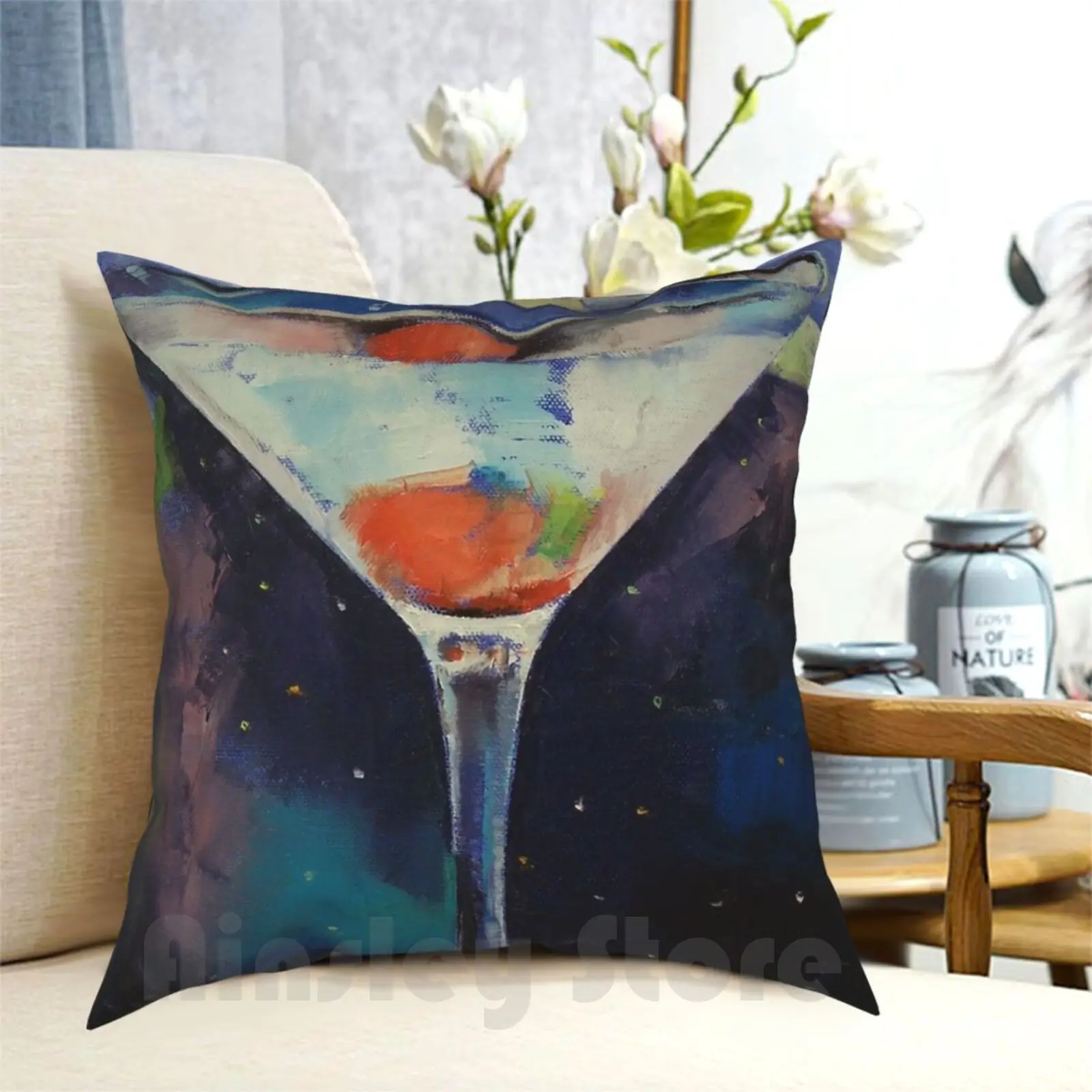 Bombay Sapphire Pillow Case Printed Home Soft Throw Pillow Oil Paintings Cherry Cocktail Glitter Michael Creese Oil