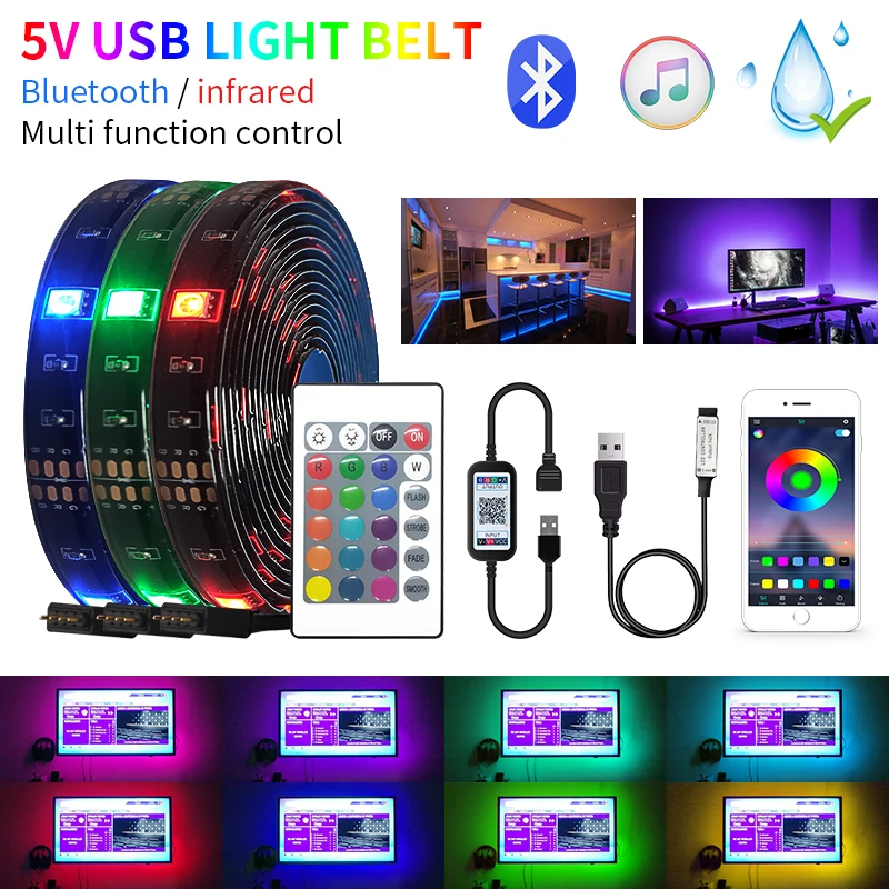 1M 2M 3M 5M USB Smart LED Strip 5050 RGB TV kitchen Background Lighting DC5V LED Light With Phone Bluetooth APP Controller