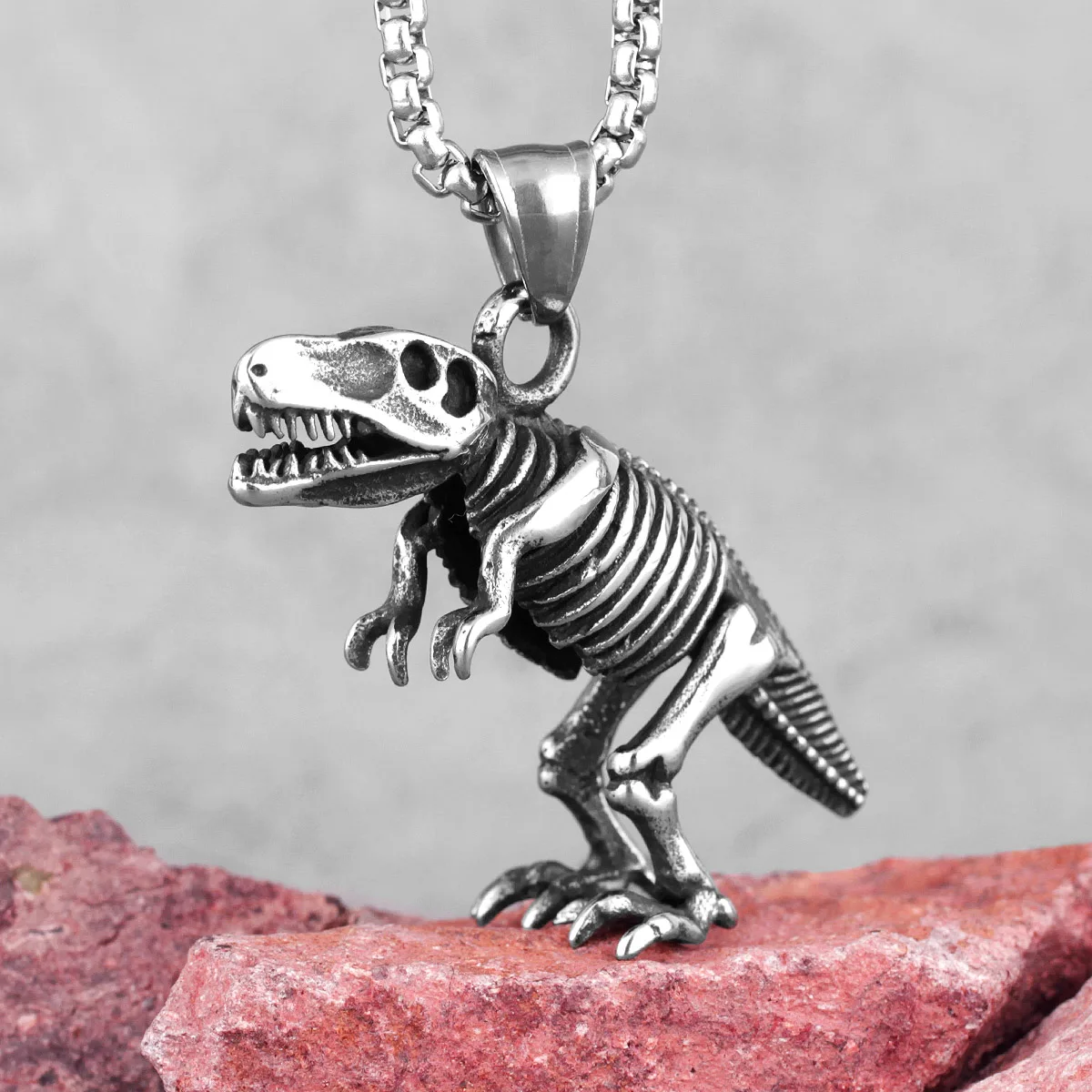 Tyrannosaurus Dinosaur Fossil Stainless Steel Men Necklaces Pendants Chain for Boyfriend Male Jewelry Creativity Gift Wholesale