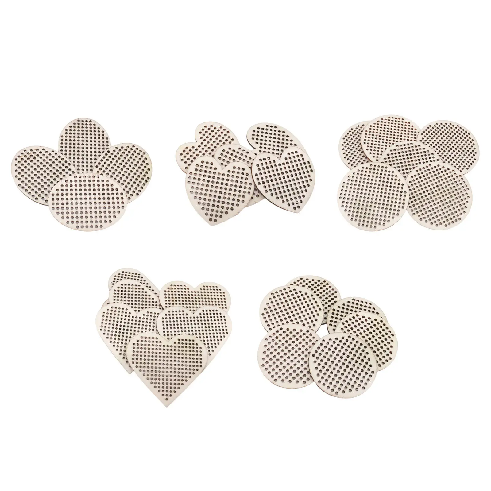 30x Multi-holes Cross Stitch Pendant Blank Natural Oval Round Heart for Crafts DIY Counted Embroidery Adults Beignner Supplies