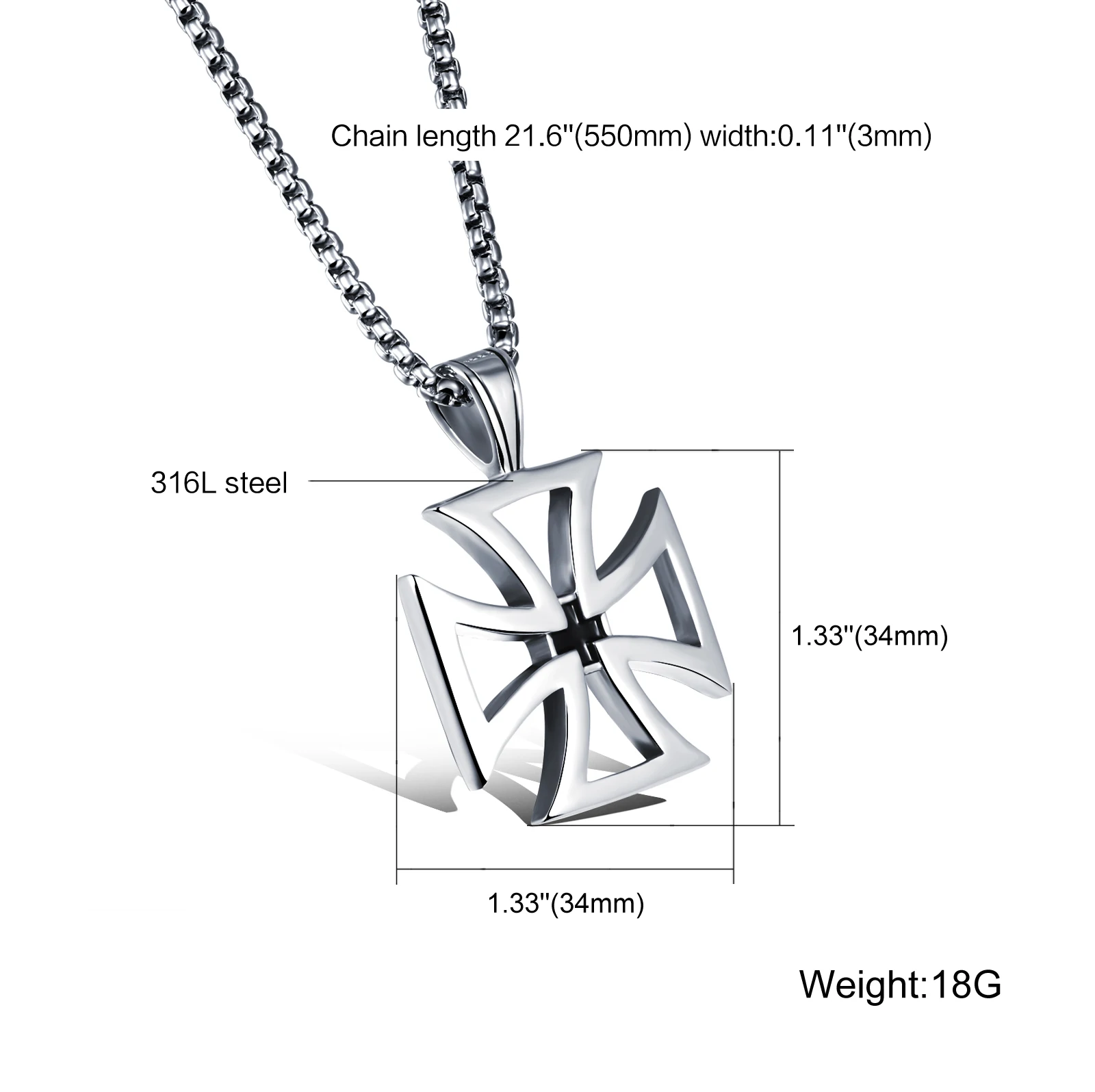 Stainless Steel Punk Hollow Iron Cross Pendant Necklace For Men Boyfried Vintage Knights Templar Jewelry Gift