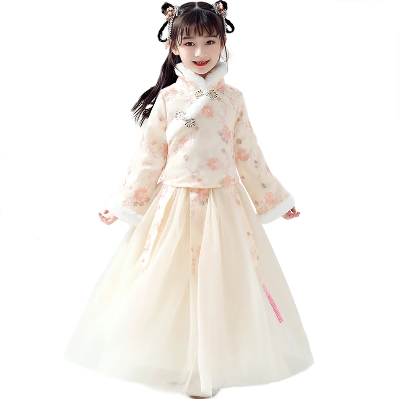 

Girls Han Fu Chinese Flower Girl Dress Dramaturgic Robe Dress for Kids Chinese Traditional Ancient Embroidery New Year Dresses