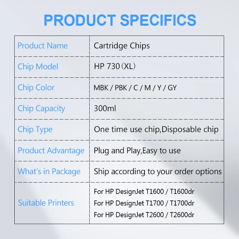 For HP 730 Ink Cartridge Chip New Upgrade HP730 Chip For HP DesignJet T1600 T1600dr T1700 T1700dr T2600 T2600dr Printer Chips