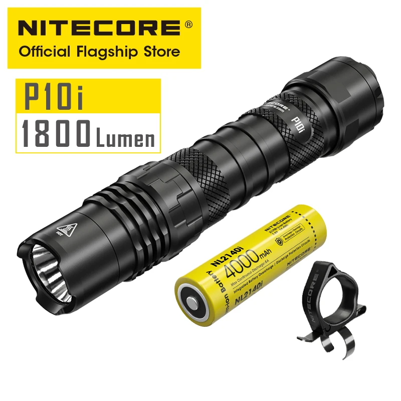 NITECORE P10i one-button flash tactical flashlight small straight self defense USB Rechargeable flashlights 1800 Lumens, Battery