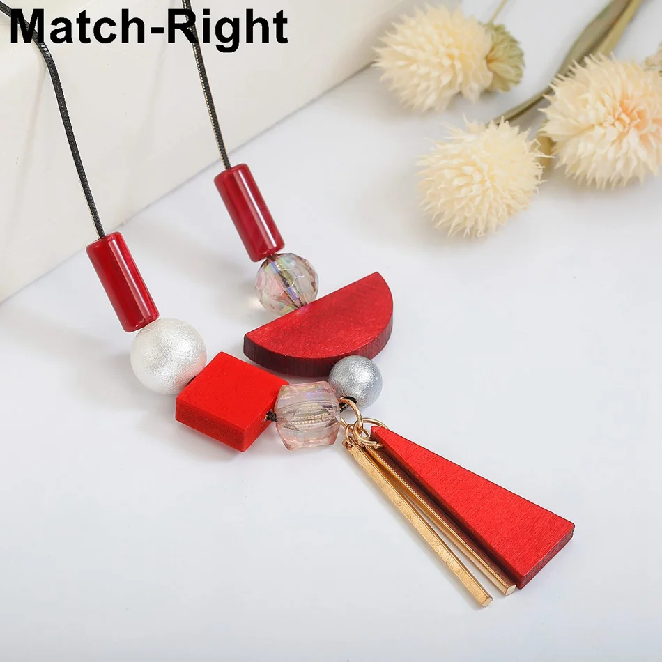 Match-Right Necklaces & Pendants Women/Statement/Beads/Vintage/Lady/Long/Wood Necklace Pendant for Women Fashion Jewelry NR158