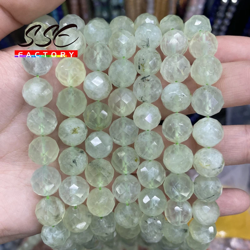 Faceted Natural Gem Prehnites Stone Beads Round Loose Spacer Beads For DIY Jewelry Making Bracelets Accessories 15''  6 8 10 mm