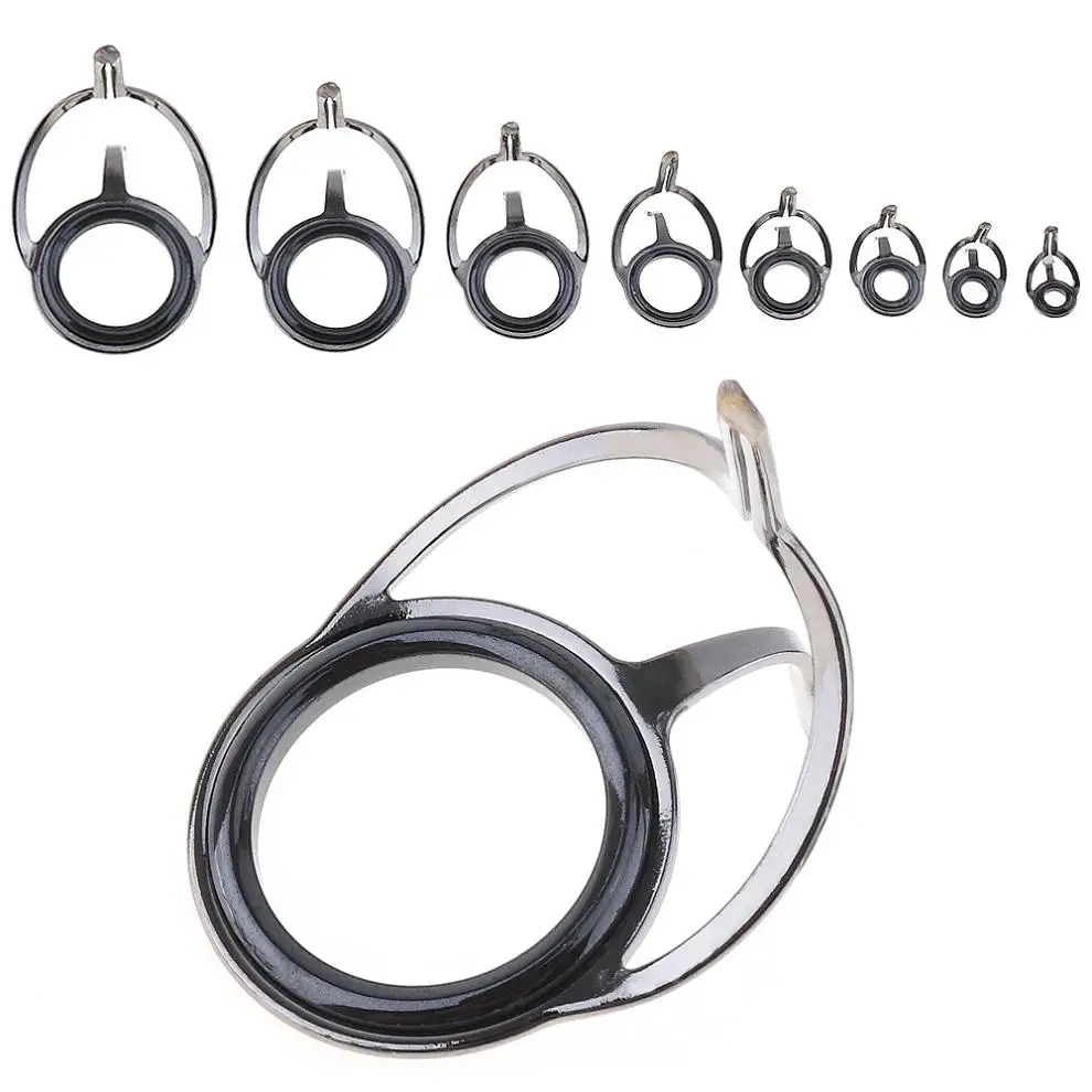 8pcs Mixed Size Black High Carbon Steel & Ceramic Double Leg Fishing Rod Guide Oval Guides Line Rings Pole Repair Kits