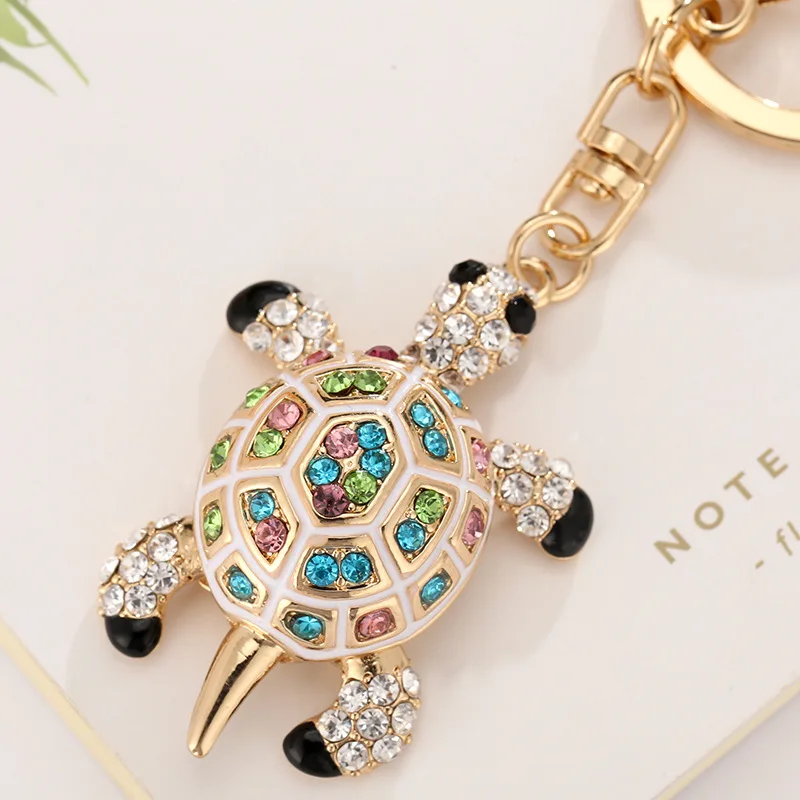 Rainbow-Turtle-Tortoise Keyrings Rhinestone-Crystal Keychains Lovely Sea-Turtles Bag Pendant Car Animal Key Chains Holder Rings