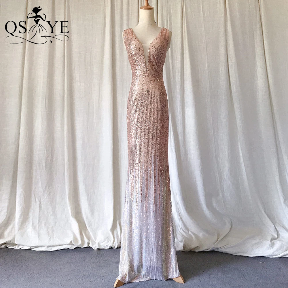 

Fading Gold Prom Dresses Sequin V Neck Evening Gown Sleeveless Girl Party Gown Triangle Golden Women Formal Gown Women Fashion