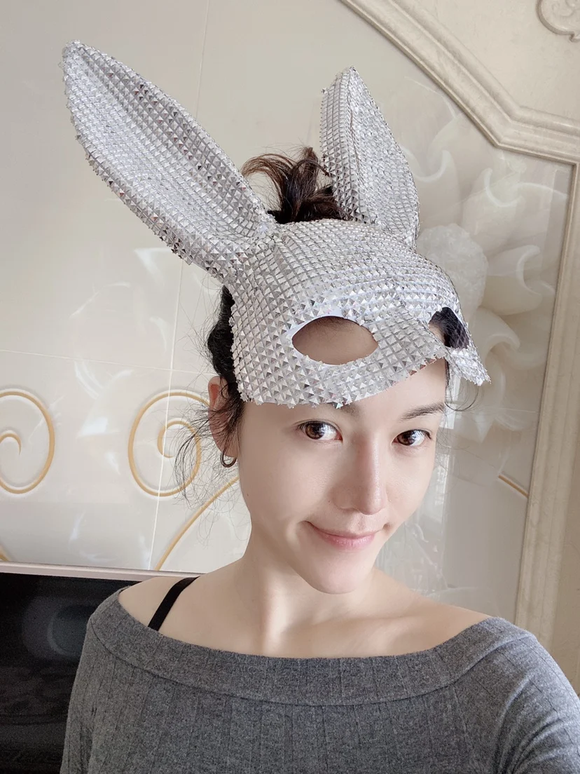 Silver rivet rabbit mask rabbit ears gogo female party girl stage masks