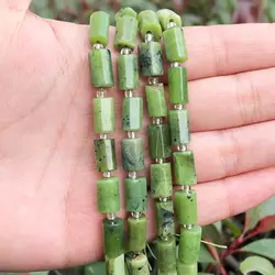 Faceted Green Canadian Jades Natural Stone Beads Cylinder Spacer Beads For Jewelry DIY Making Bracelet Charms Accessories 7.5''