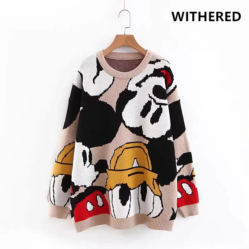 Jenny&Dave winter sweater women england vintage soft mouse cartoon Jacquard weave o-neck pull femme hiver women tops 1024