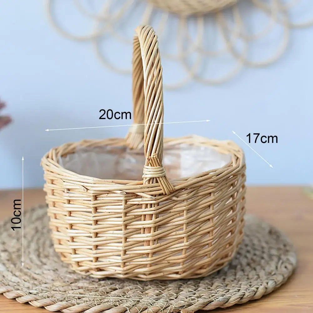 Hot Rattan Children\'s Portable Small Basket Flower Arrangement Green Plants Fruit Shopping Basket Picnic Wedding Flower Basket