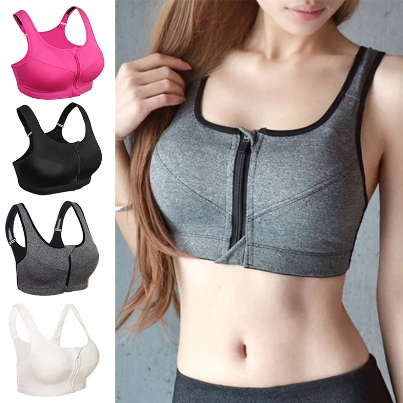 1PC 5XL Women Zipper Push Up Sports Bras Vest Underwear Shockproof Breathable Gym Fitness Athletic Running Sport Tops