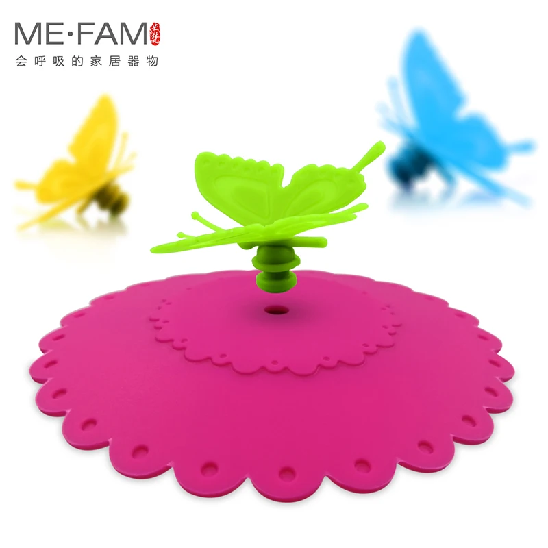 Seal Anti Dust Silicone Cute Butterfly Handle Mug Cover Lace Flowers Lid Glass Ceramic Plastic Tea Cup Cap Reusable Set of 3 Pcs
