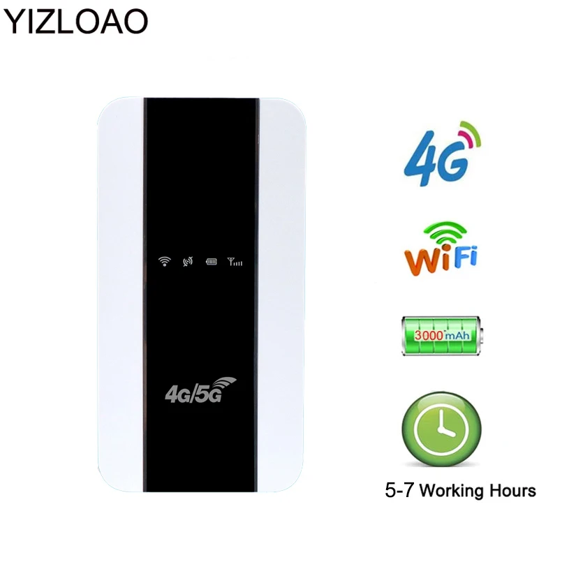 

YIZLOAO 4G LTE Mobile WiFi Wireless Router Hotspot LED Displa Supports 10 Users Portable Router Modem 3000mAh Battery Broadband