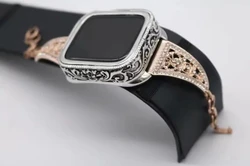 Women openwork flower bracelet Strap for Apple Watch Bands 38mm/42mm/44mm/40mm metal with Diamond Strap for iwatch series 432