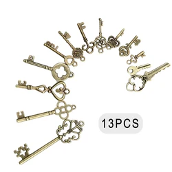 13pcs Vintage Skeleton Keys Antique Bronze Keys Retro Pendant Necklace Fancy Decor DIY Jewelry Necklace Craft Gifts