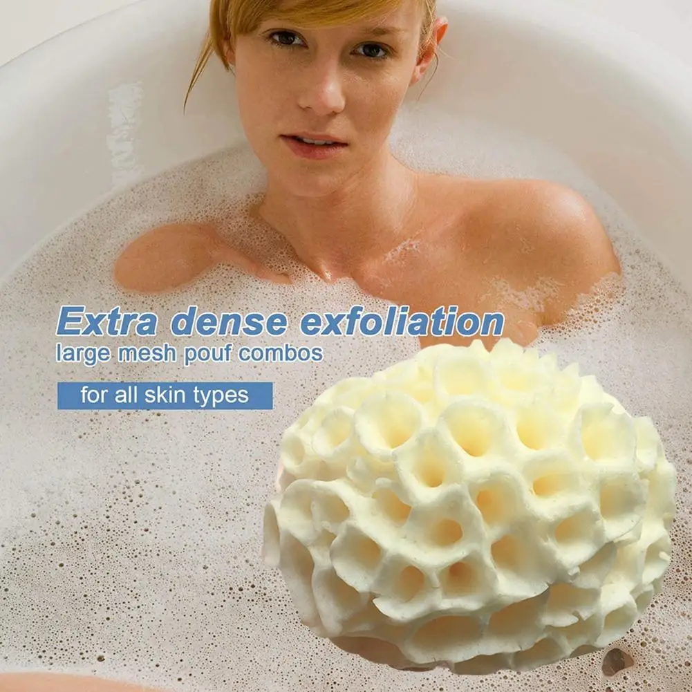 Natural Sea Wool Sponge Exfoliating Massager Pouf for Gentle Dead Skin Removal and Shower Foam Cleansing Facial and Body Washing