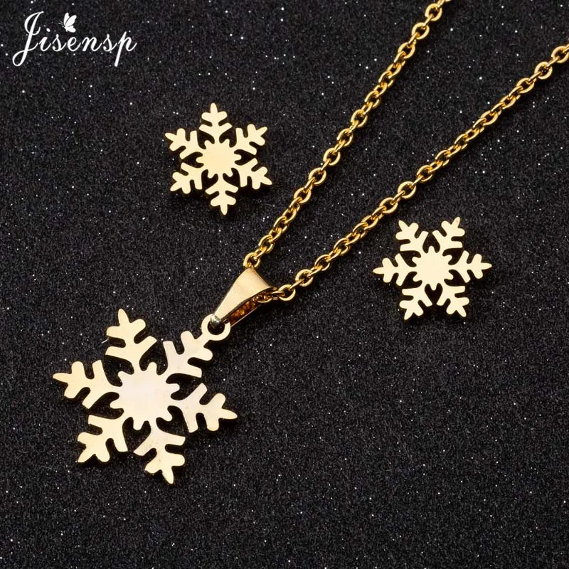 Fashion Charms Winter Snowflake Necklace Earrings Set for Women Girls Sweater Chain Jewelry Christmas Accessories Wholesale