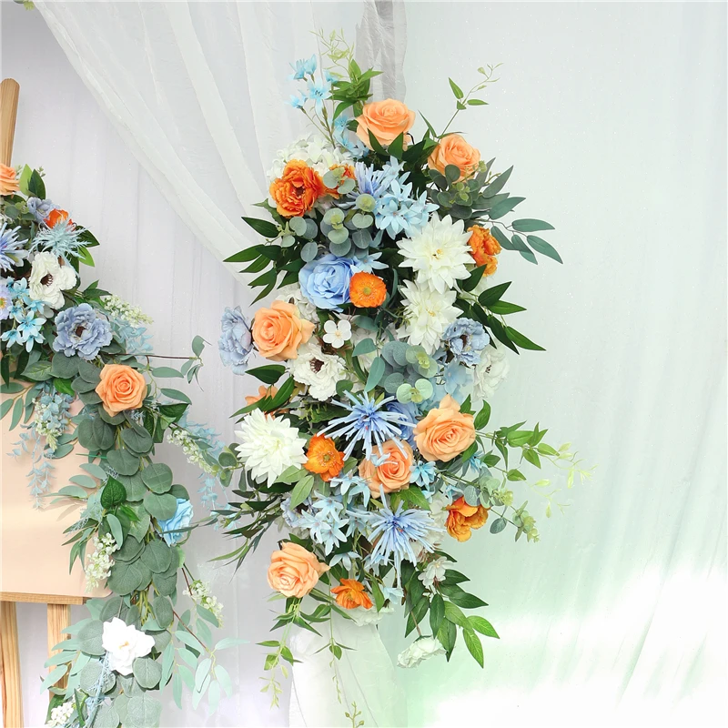 Imagem -05 - Jarown Arranjo de Flores Suja Azul Laranja Personalizado Arco de Casamento Decoração Sinal de Flor Flor Artificial Decoração de Casa