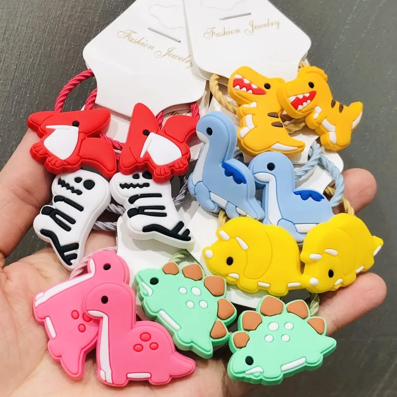 2Pcs Animal Dinosaur Cute Colorful Hair Accessories Children Rubber Bands Scrunchies Elastic Hair Bands Girls Headwear Ties