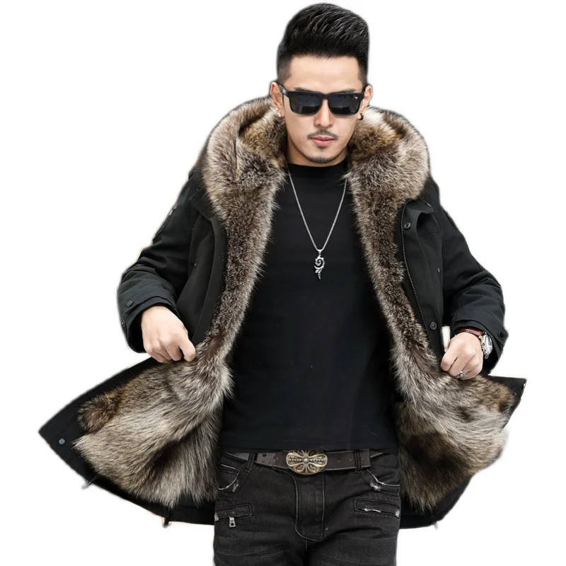 Long Hooded Parka Men Coat 2021 New Winter Real Fur Liner Natural Fur Collar Hooded Thick Warm Male Black Jacket Size M-4XL