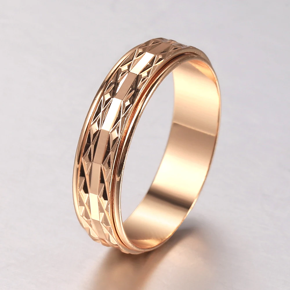 

Chic 6mm Rose Gold Color Spinner Rings For Women Girls Rotatable Carved Ring Couple Rings Wedding Jewelry Birthday Gifts DGR77