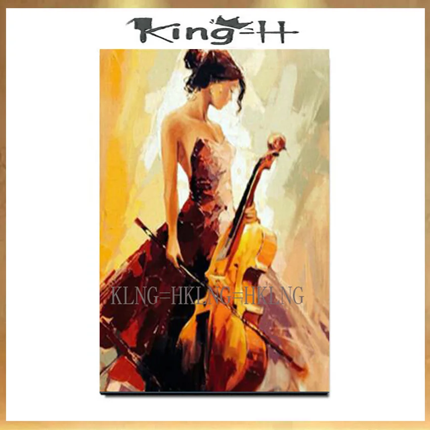 

Character music theme fiddle girl package painting canvas hand-painted oil painting by home decoration large mural