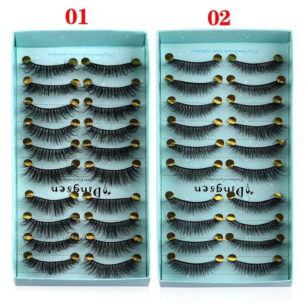 SKONHED 10 Pairs Pure Hanmdade Wispies Lashes Fluffy 3D Faux Mink Hair Eyelashes Extension Tools Thick Long False Eyelashes