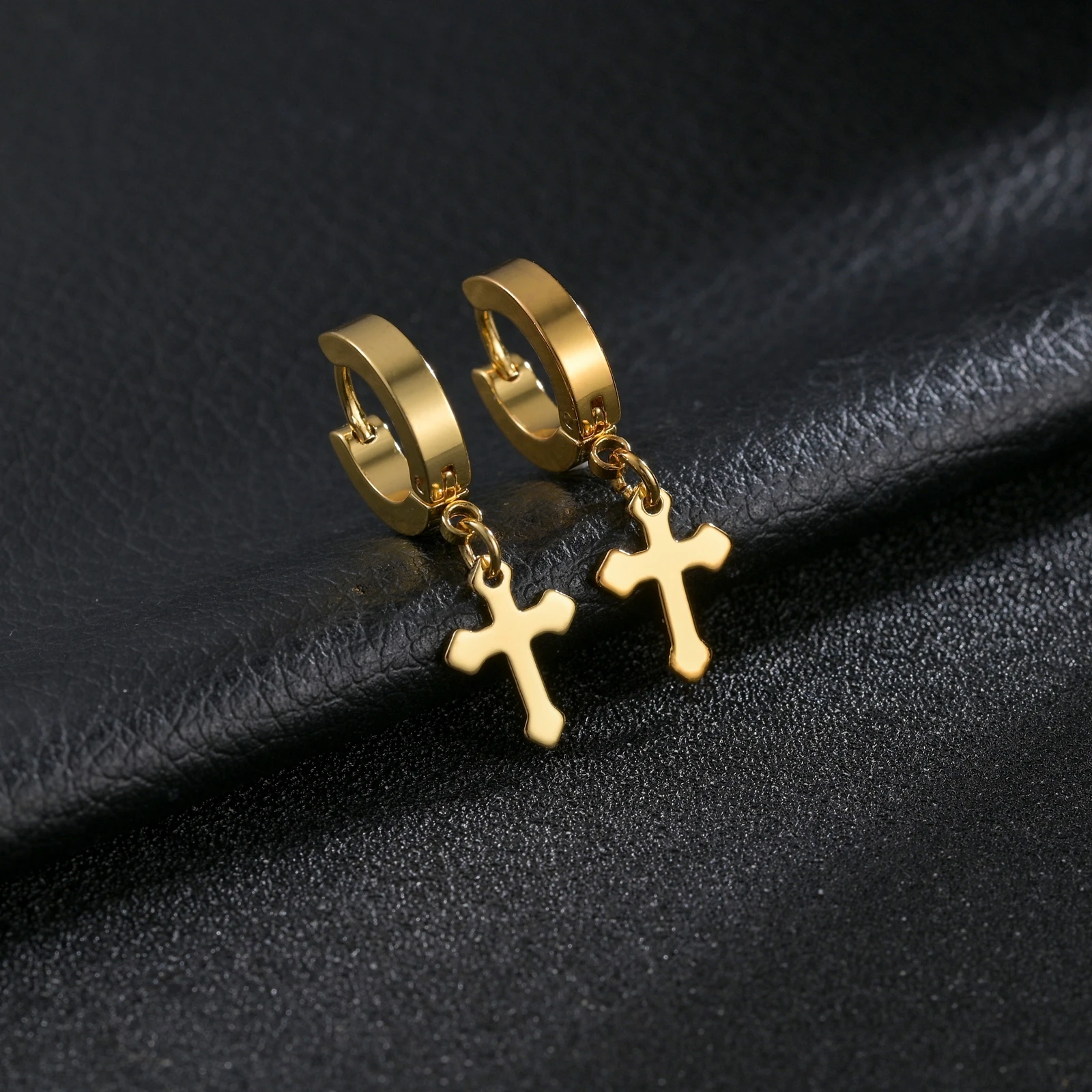 1 Pair Stainless Steel Piercing Earrings For Women Men Gold Color Cross Gothic Punk Rock Drop Earrings Wholesale