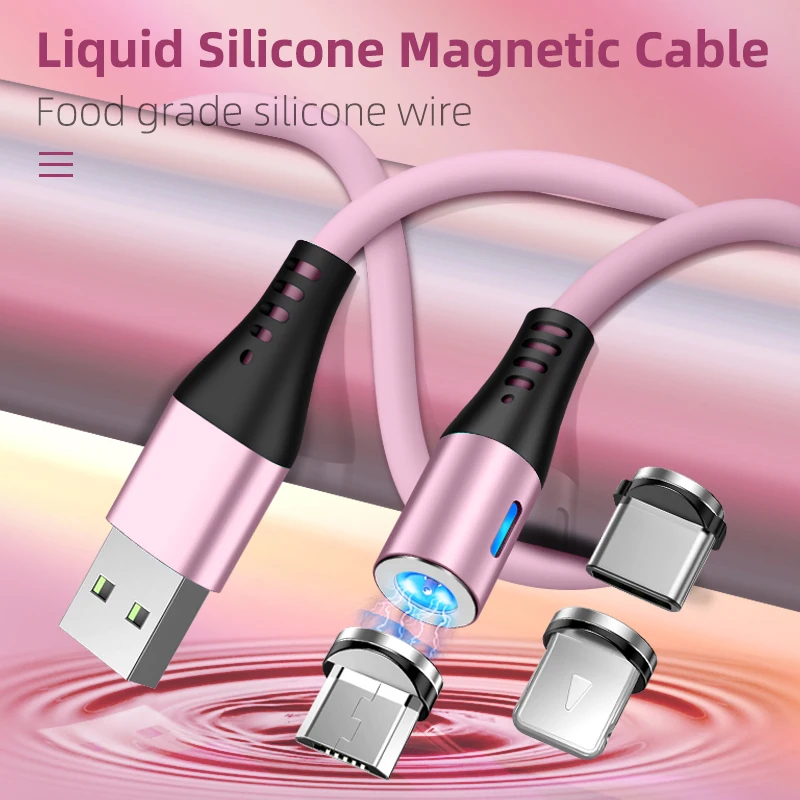 AUFU Liquid Silicone Cable Magnetic Charging Cable For iPhone 13 12 Magnet Charger Micro USB Type C For Samsung Huawei 2m 1m