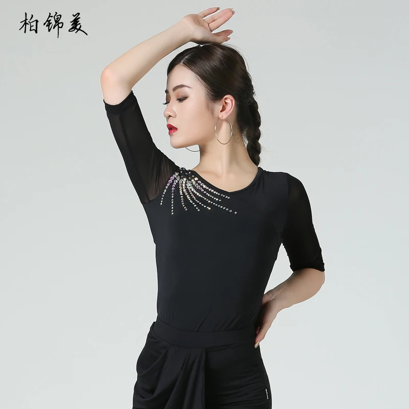 Latin dance shirt female adult clothing new sleeve practice competition national standard modern dance performance hot drill pra