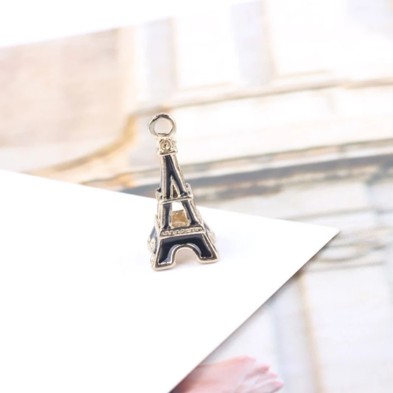 20PCS/Lot Oil Drop Gold Color Plated Eiffel Tower Shape Jewelry Charms For DIY Necklaece Bracelet