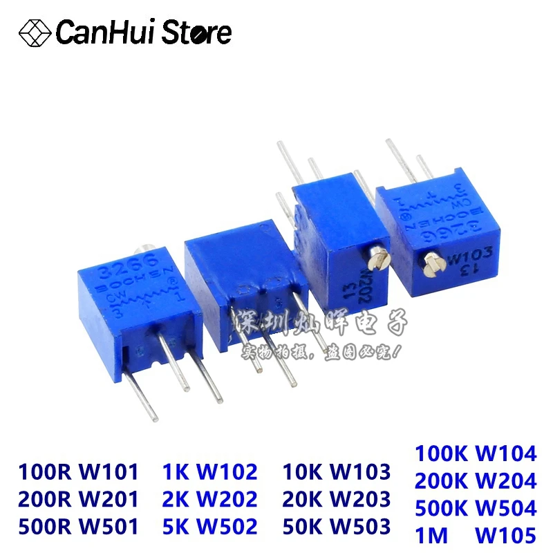 10 stks x 3266 w 1 k 2 k 5 k 10 k 20 k 50 k 100 k 200 k 500 k 1 m 100R 200R 500R Trimmer Potentiometer