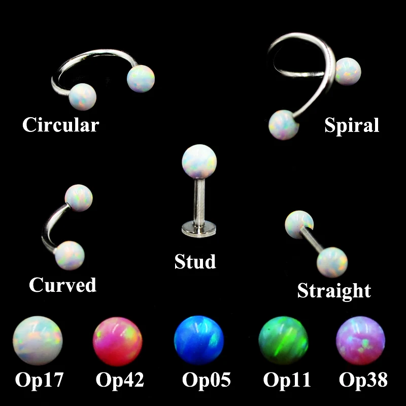 1Pc Surgical Steel Opal Ear Tragus Cartilage Earring Ear Studs Septum Clicker Nose Eyebrow Lip Ring Piercing Body Jewelry 16g