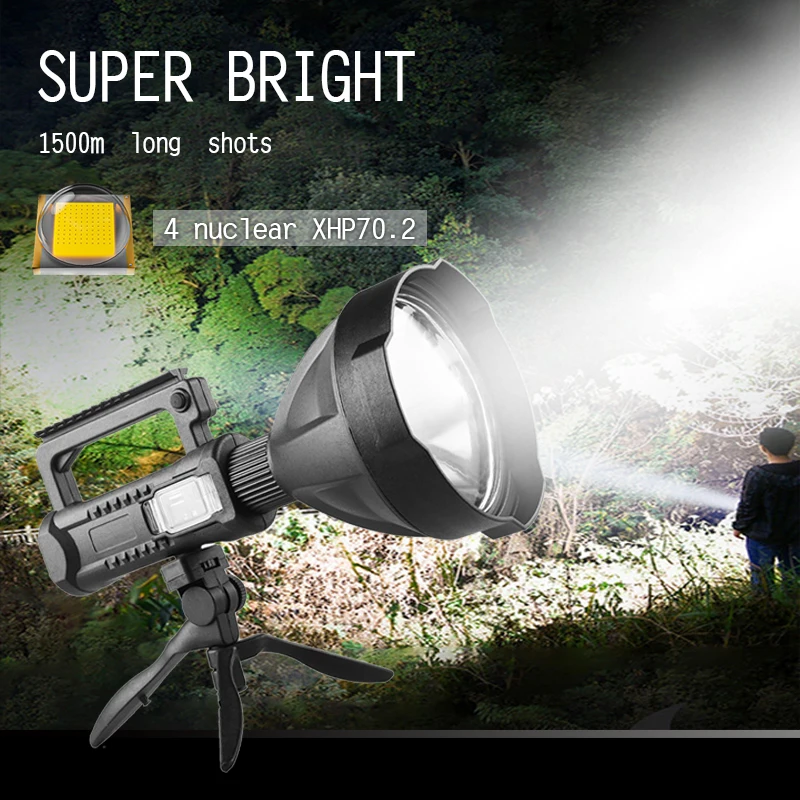 Super Bright LED Flashlight USB Rechargeable Searchlight Portable Spotlight P70 Lamp Waterproof Camping Hunt tripod Light Stand