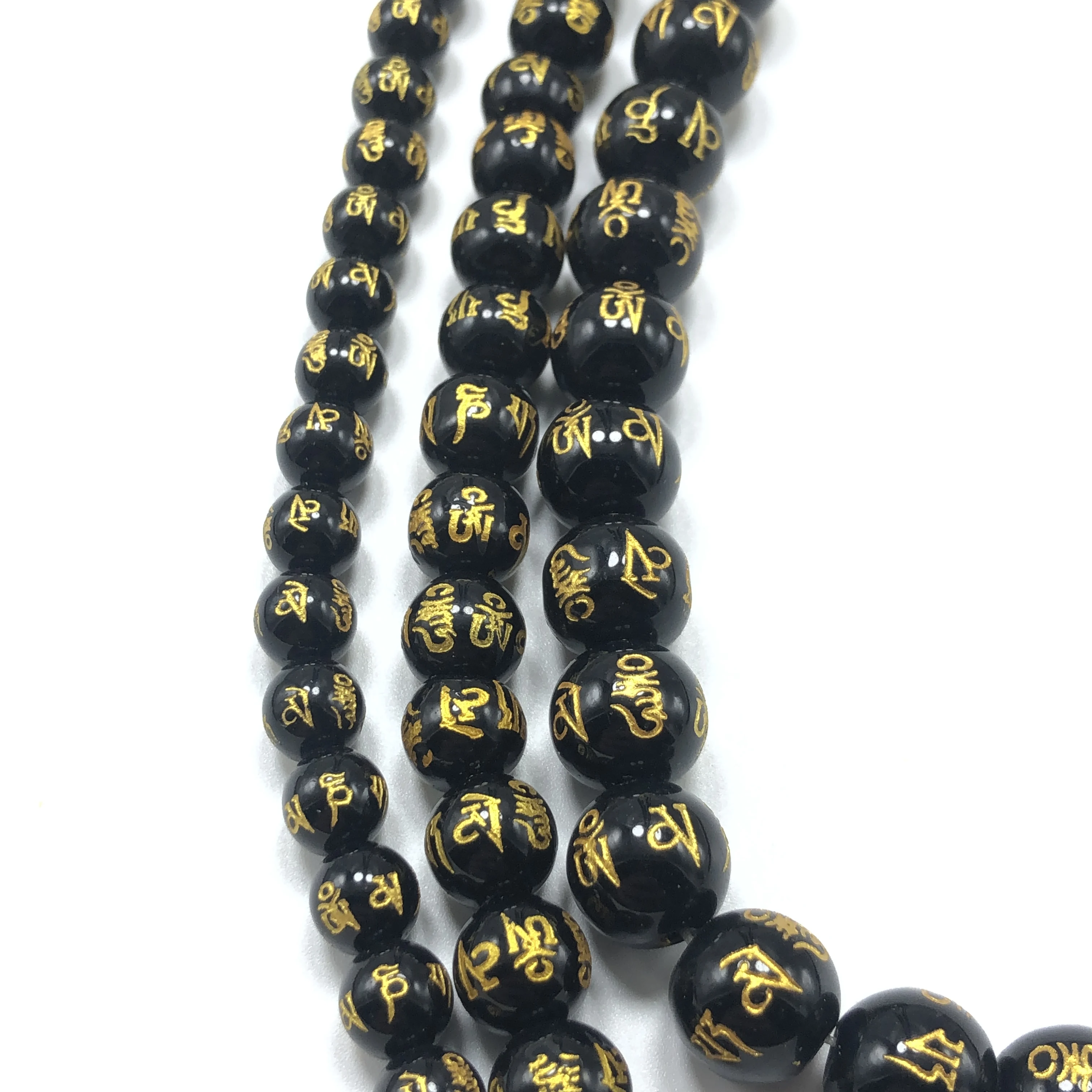 8mm/10mm/12mm Buddhist Six-Character Motto Black Rosary Tassel Jewelry Making DIY Handmade Necklace Bracelet Stone Connector