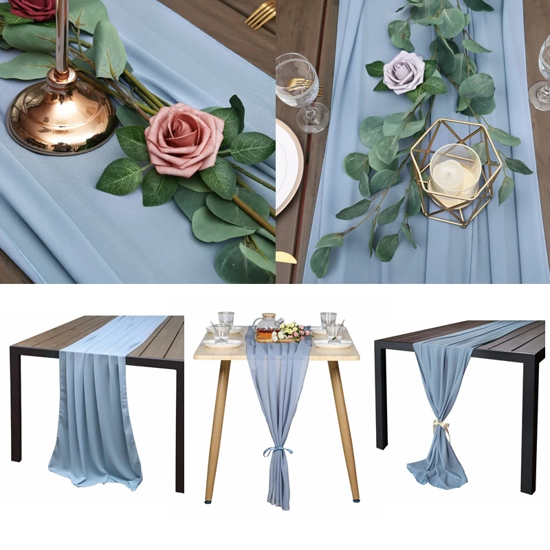 70*300cm 4 Color Wedding Table Runners Soft Chiffon Fabric Wedding Runner Bridal Party Decorations Chiffon Able Runner for Decor