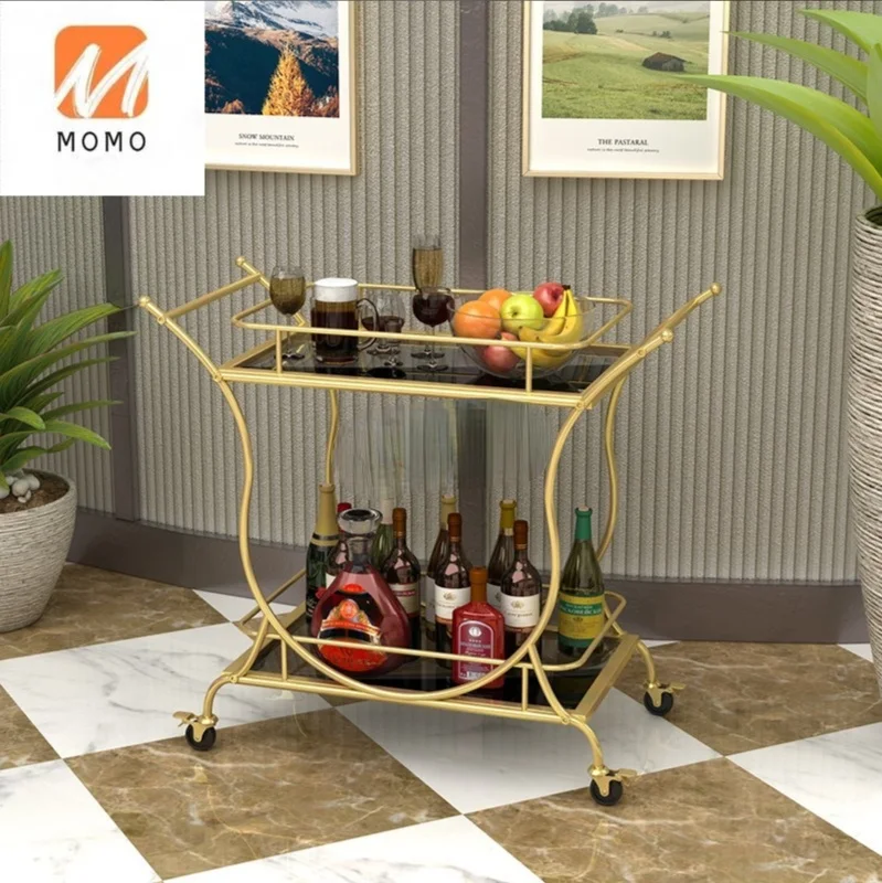 Nordic Trolley Hotel Golden Wine Servicer Mobile Tea Table Cake Car Wrought Iron Household Restaurant Dining Car