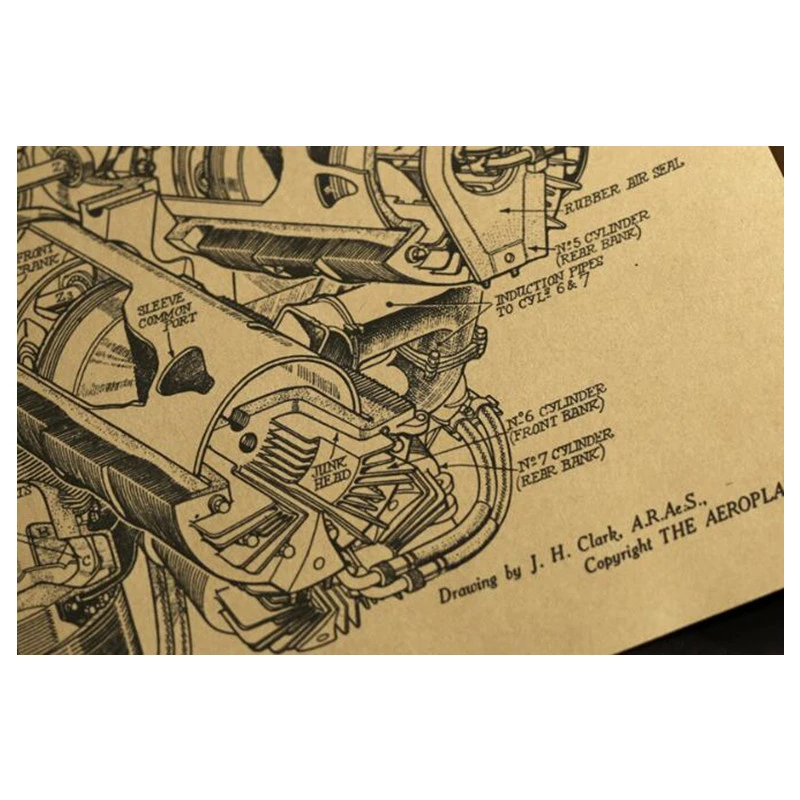 Heavy-duty Engine Drawing Vintage Poster Room Decoration Stickers Wall Decor Kraft Paper Wall Sticker Posters