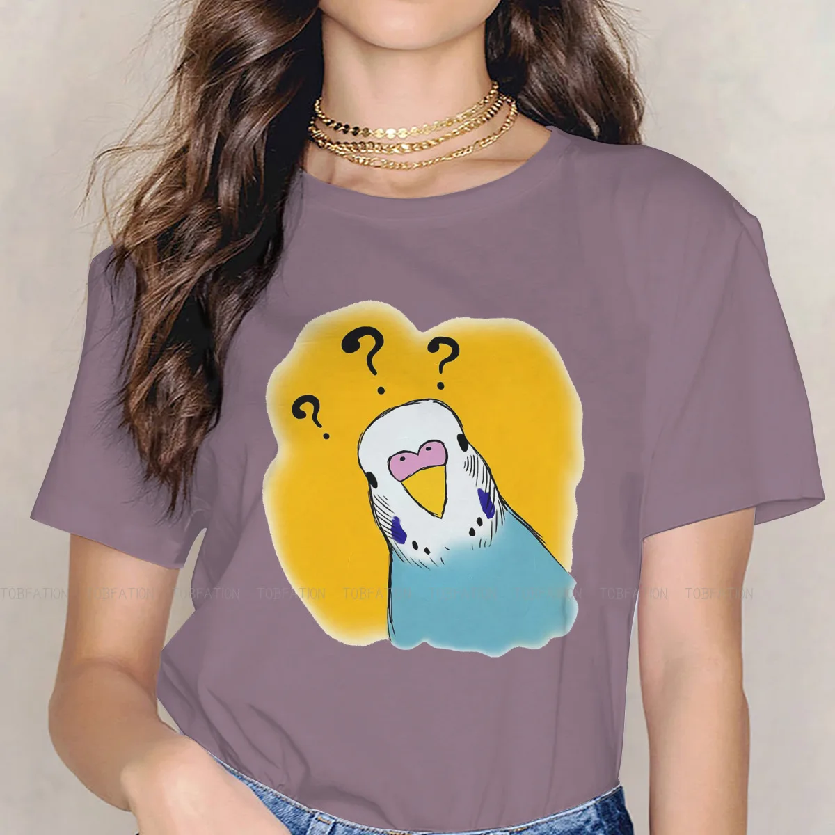 Confused Classic Round Collar TShirt Budgies Animals Funny Lovely Pure Cotton 4XL 5XL Original T Shirt Woman's  Plus  Big Sale