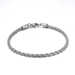 Cheap wholesale Width 4MM stainless steel twisted rope chain bracelet fashion jewelry for men and women party gifts drop ship