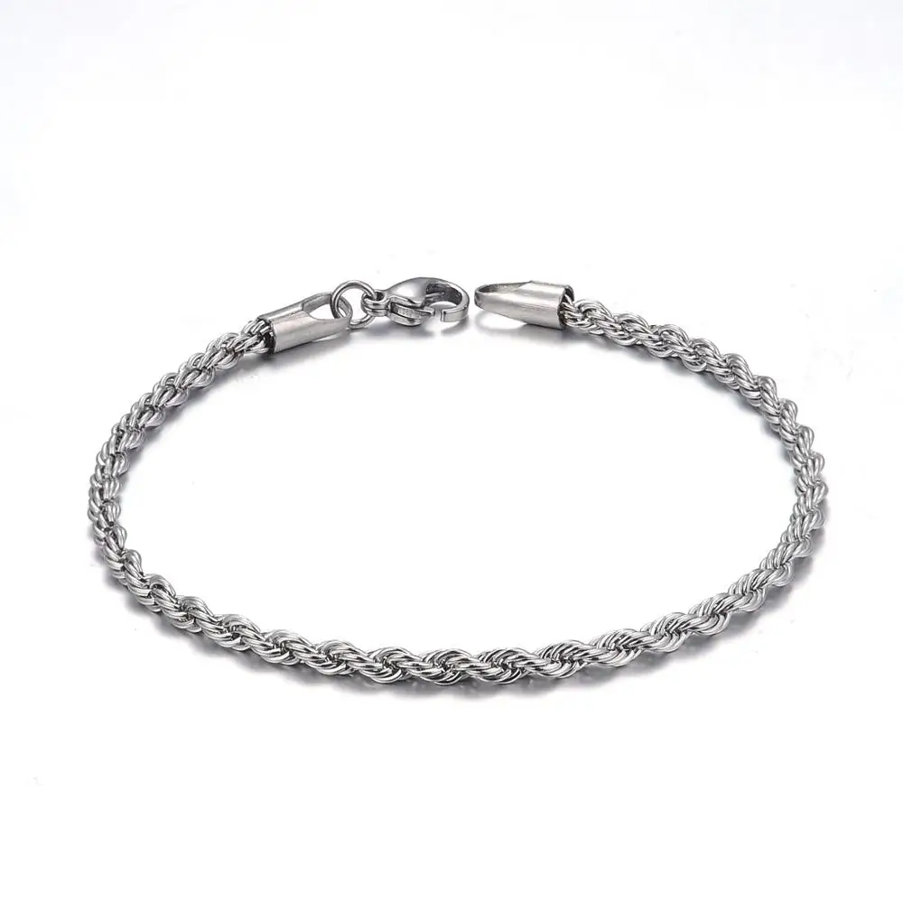 Cheap wholesale Width 4MM stainless steel twisted rope chain bracelet fashion jewelry for men and women party gifts drop ship