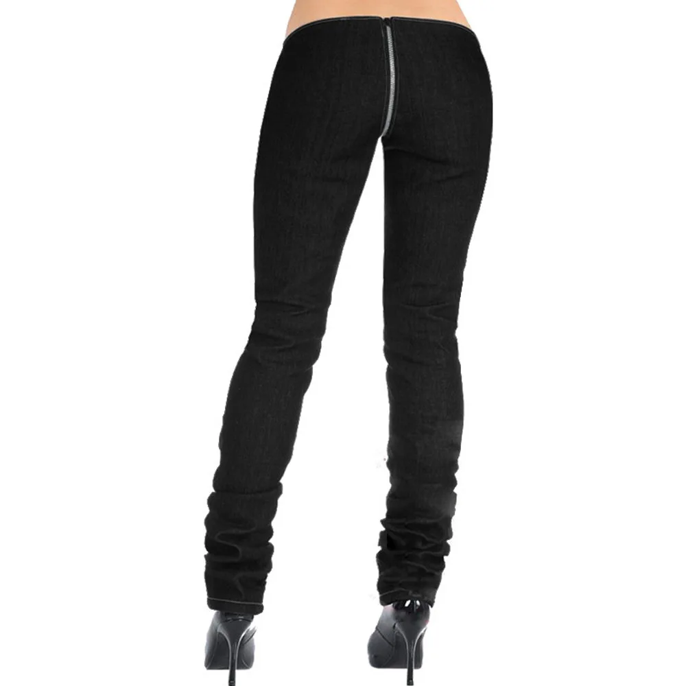 Women Lady Sexy Low Waist Customized Trousers Skinny Pants Zip Crotch Straight Legs Stylish
