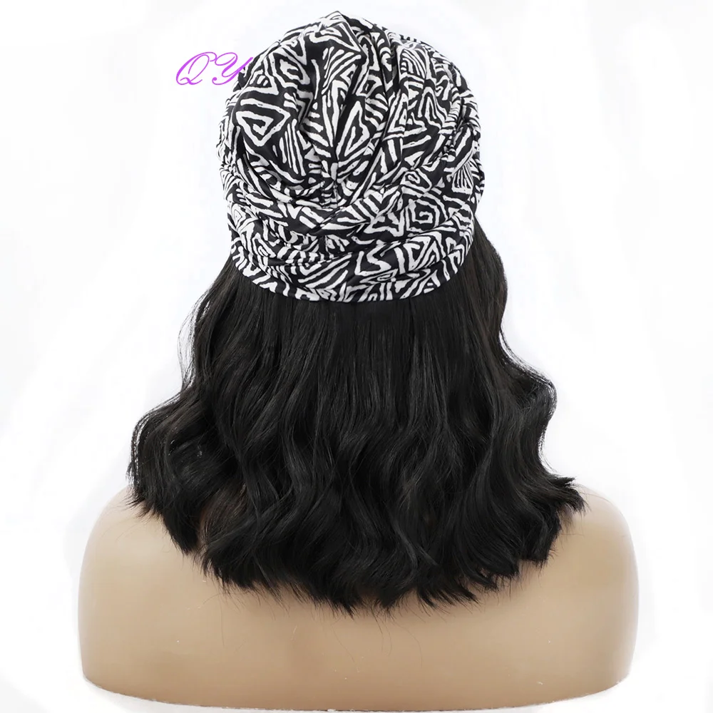 Synthetic Headband Women Wigs Black Bangs Water Ripple Black And White Turban Woman Hair Wigs New Daily Use ladys wig