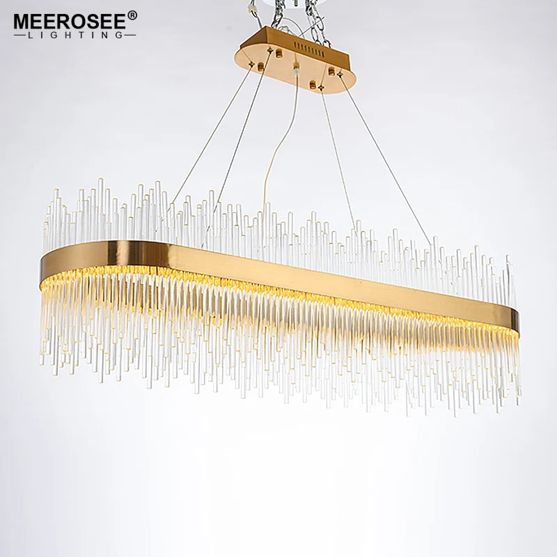 

Modern LED Pendant Lights Crystal rods Hanging Lamp for Dinning room Gold Oval Suspension Luminaire Living Room Restaurant