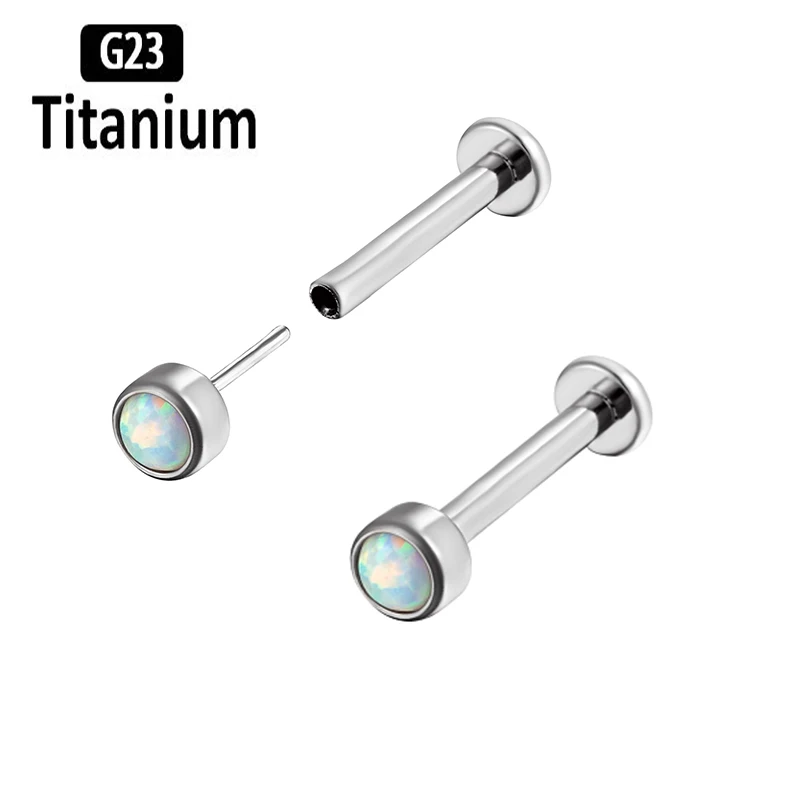 1PC Ear Studs G23 Titanium Piercing 6-10mm Push Pin Ear Piercing Zircon Opal Top Labret Lip Dual-Purpose Pin Series Body Jewelry