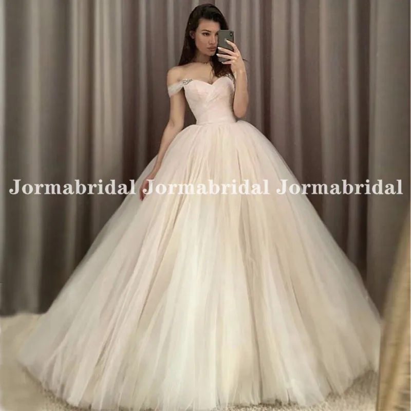 Vestidos de novia de tul champán claro, corsé con hombros descubiertos, espalda elegante con diamantes de imitación, vestido de novia blanco, 2021