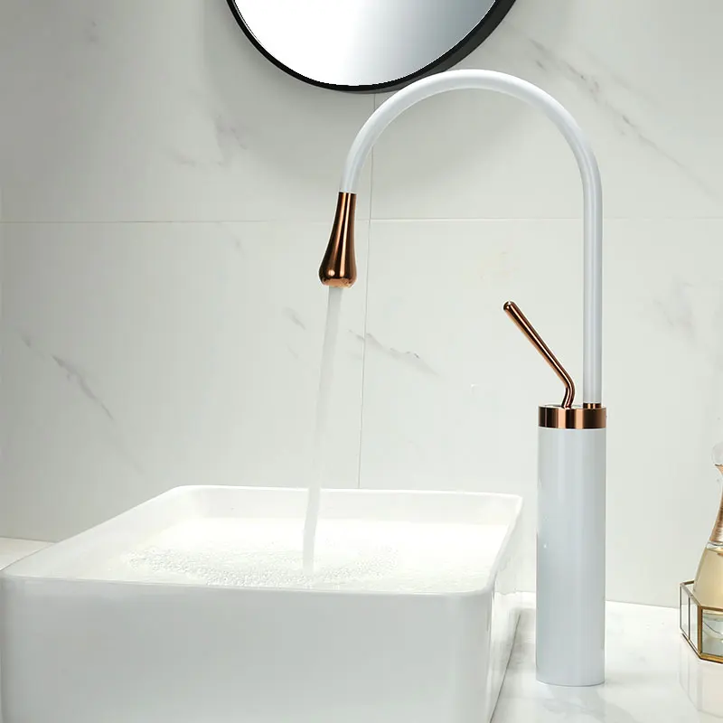 White & Rose Gold Bathroom Basin Faucets Solid Brass Unique Design Sink Mixer Taps Hot & Cold Free Shipping Chrome/Black